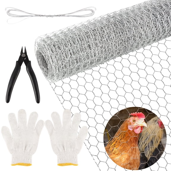 Metal Chicken Wire Net Zinc-plated 15.6in x 32ft for Chicken Coop Crafts Gardening, Galvanized Hexagonal Wire Fencing Mesh for Poultry, Garden Protection Supply with Cutting Pliers Wire Ties