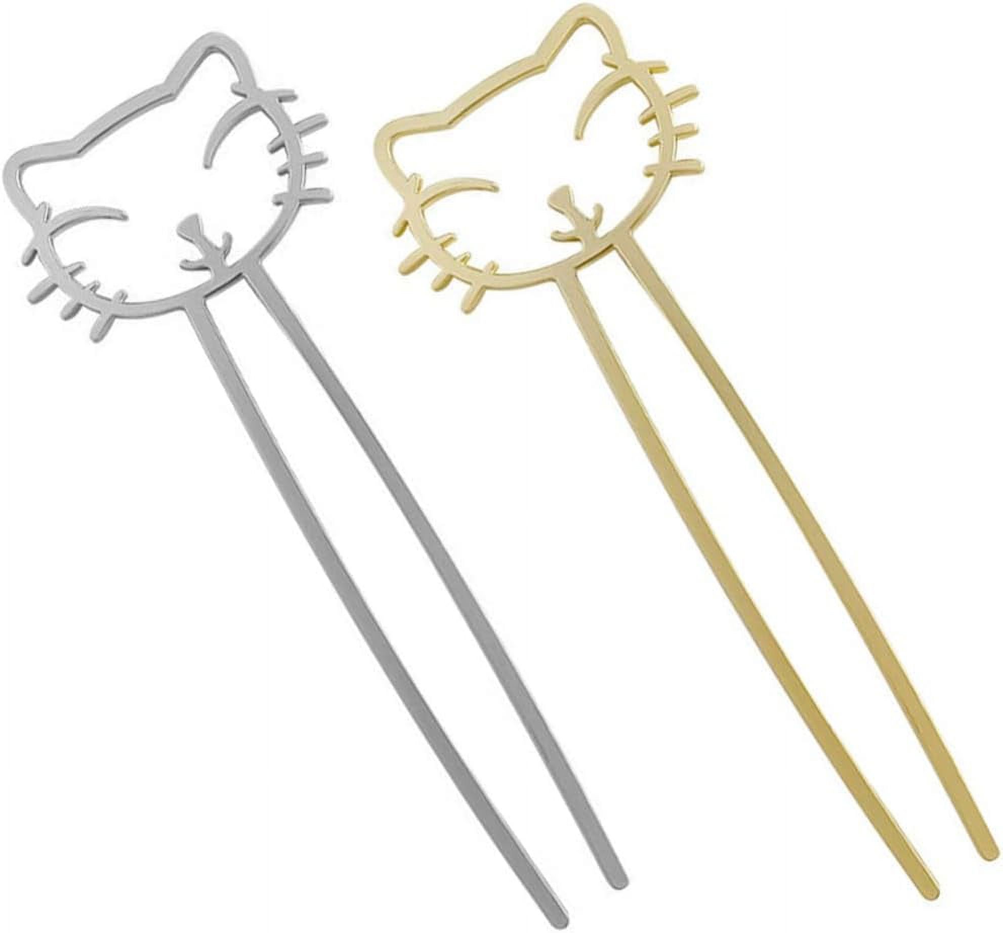 Metal Chopsticks Korean U Shape Hair Sticks, Cat Hair Fork 2 Prong Hair