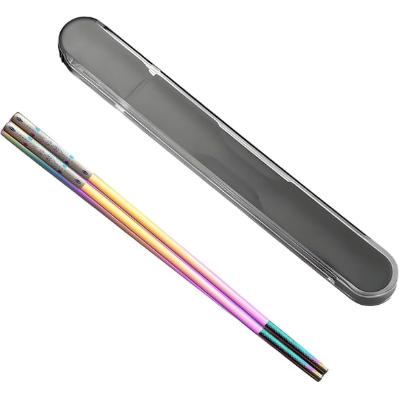 Metal Chopsticks Reusable 1 Pair Stainless Steel Travel Chopsticks Dishwasher Safe Square Lightweight Non-Slip Chop Sticks with case(Silvery)