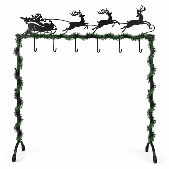 Metal Christmas Elk Cart Stocking Holder Stand for Floor with 6 Hooks