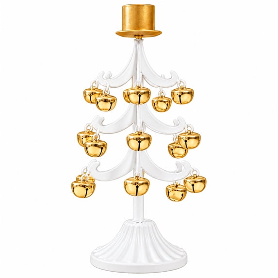 Metal Christmas Tree Candle Holder with Hanging Gold Bells, White and ...