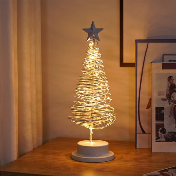 Metal Christmas Tree Shaped LED Table Lamp Light-up Christmas Tree with Top Star Night Light for Bedroom Wedding Party Table Decor 3AAA Battery Powered (Gold(Warm White), 4.72x4.72x12.99in)