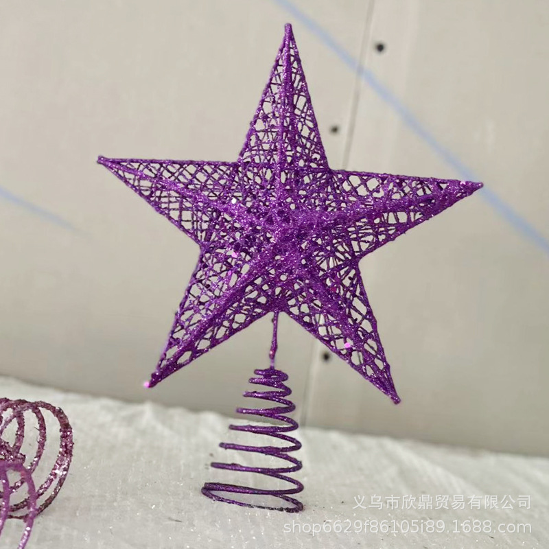 Metal Christmas Tree Topper Star Glittered Iron Art Hollow Star Treetop Ornament