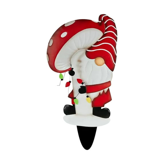 Metal Christmas Yard Signs Outdoor Decoration, Gnome Yard Stake with Santa Design, 2D Flat Metal Art Craft for Garden and Party, Version C, Heavy Duty