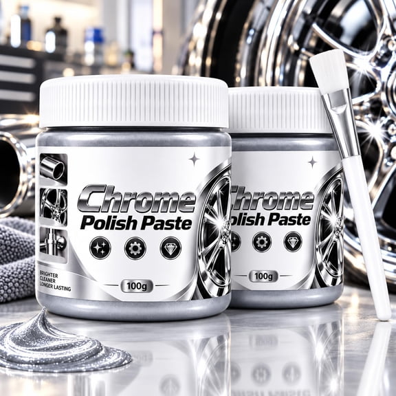 Metal Chrome Polish & Restorer Paste with Brush, Chrome Polish Paste for Metal Surface Care, Protective Barrier, Long-Lasting Coverage, Restores Shine, Metal Polishing Paste for Car Parts, Motorcycle