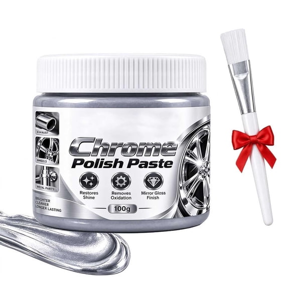 Metal Chrome Polish & Restorer Paste with Brush, Mirror Shine Restorer for Chrome Stainless Steel