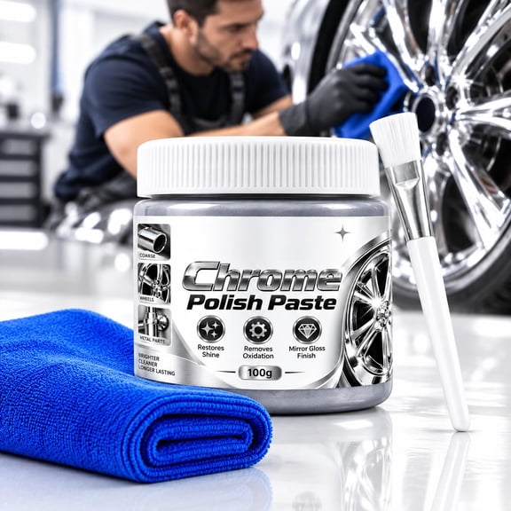 Metal Chrome Polish & Restorer Paste with Brush & Towel, 100g Metal Cleaner for Aluminum, Stainless Steel and Brass