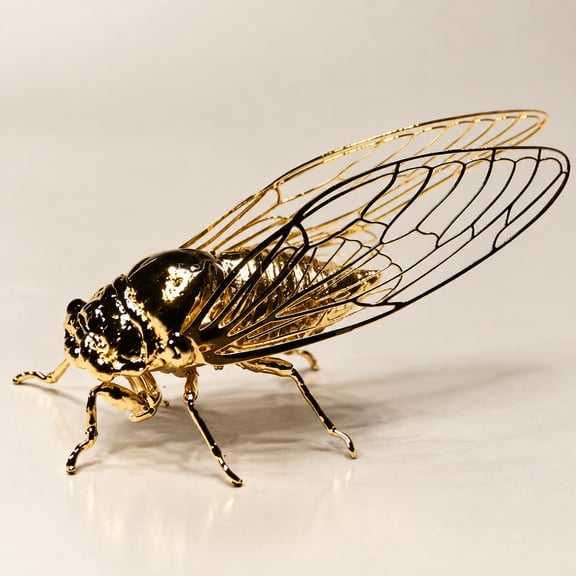 Metal Cicada Figurine, Gold and Black Alloy Insect Statue, Vintage-Style Decorative Accent for Desk, Shelf, Office, Living Room and Collectors