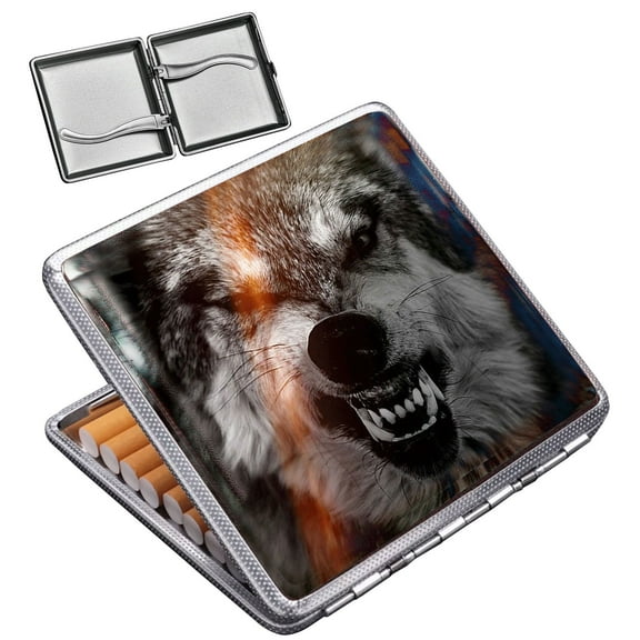 Metal Cigarette Case - Retro Leather Surface Holder Box with Spring clip, Holds 20 Cigarettes & Credit Cards, Vintage Crush-Proof Case for Men & Women