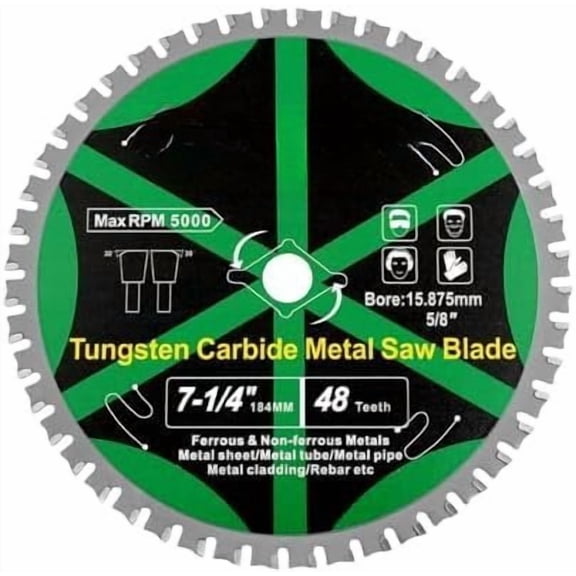 Metal Circular - 7-1/4" TCT 48T Tungsten Carbide Tipped Arbor 15.87mm for Steel, Iron, Nickel, Titanium, Ferrous Metals, Steel Pipe