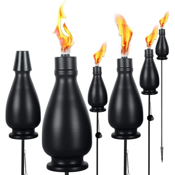 Metal Citronella Torches, 6 Pack Torches Garden for Outside 60 inch Flickering Flame Citronella Outdoor Light Torch,Metal Torches for Outside, Camping Patio Pathway Table Torch(Jet Black)
