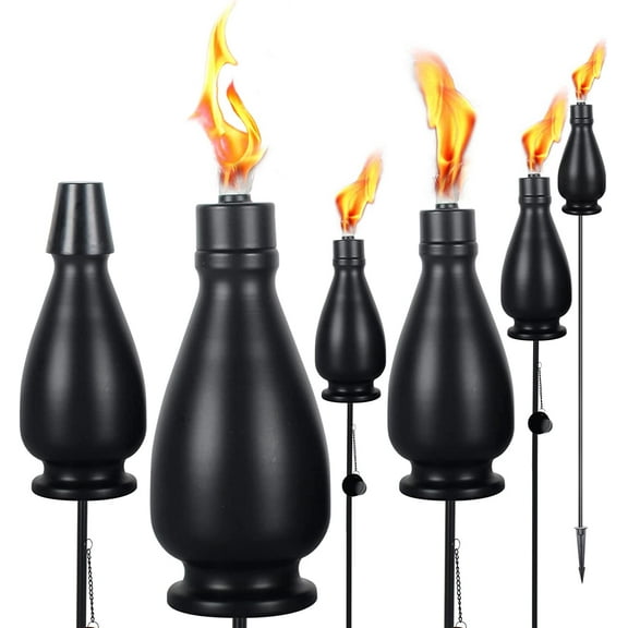 Metal Citronella Torches, 6 Pack Torches Garden for Outside 60 inch Flickering Flame Citronella Outdoor Light Torch,Metal Torches for Outside, Camping Patio Pathway Table Torch(Jet Black)