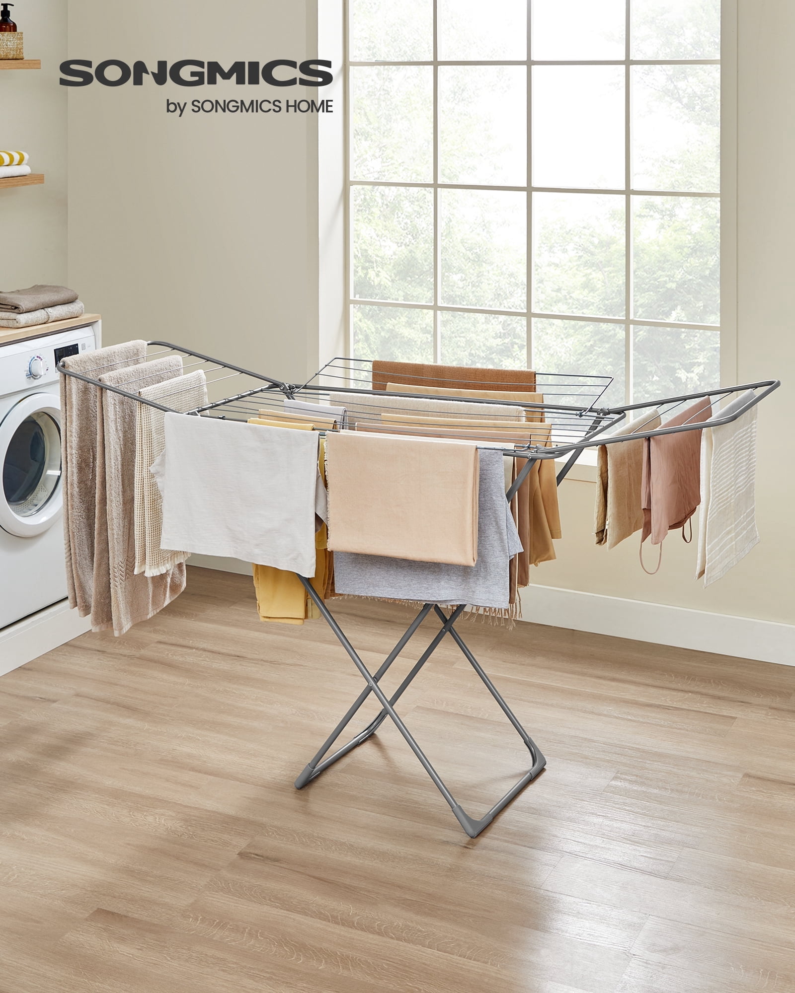 Foldable Linen Rack Metal Clothes Drying Rack, Foldable Laundry Airer with 4 Gull Wings ...