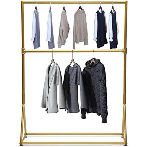 Metal Clothes Rack, 63-Inch 2-Tier Clothing Rack with Adjustable Height for Laundry Room, Bedroom, Living Room (Gold)$$Home Decor, Kitchen, & Other
