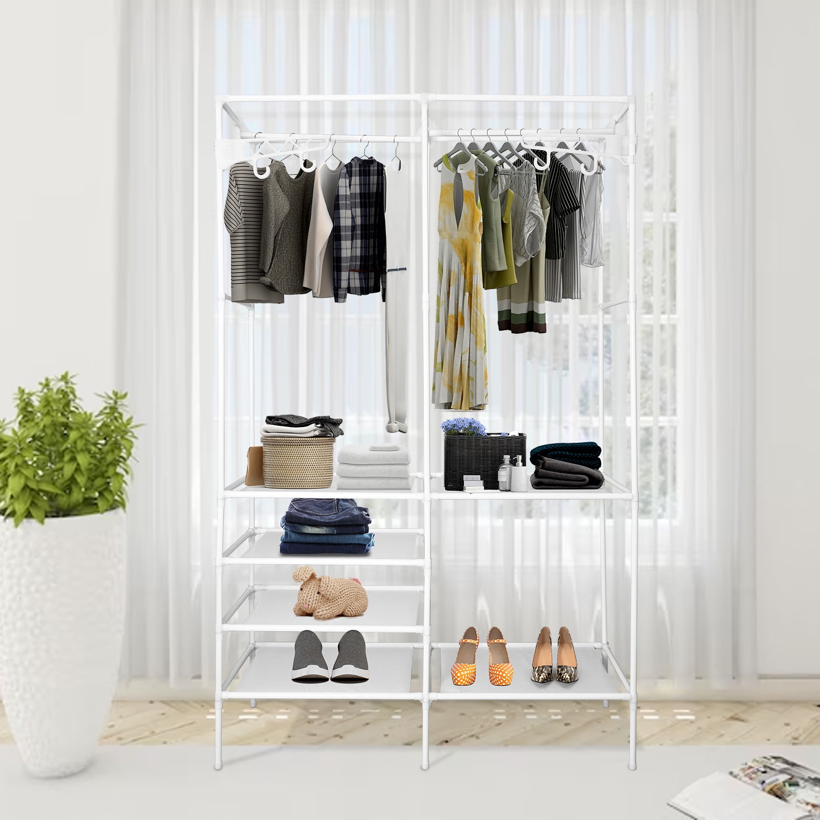 Heavy Duty Metal Clothes Rack, Freestanding Wardrobe with 4