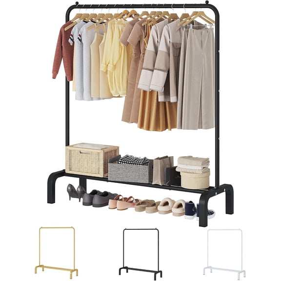 Metal Clothing Rack, 43.3 Inches Garment Rack with Bottom Shelf for Hanging Clothes, Coats, Skirts, Shirts, Sweaters, Black