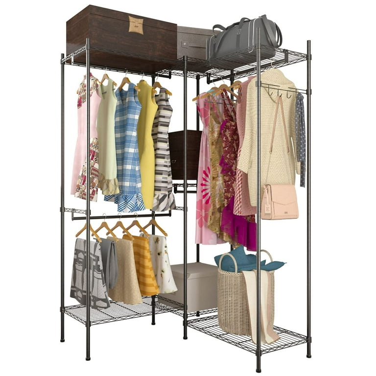 Metal Clothing Rack with Shelves, Heavy Duty Clothes Racks for