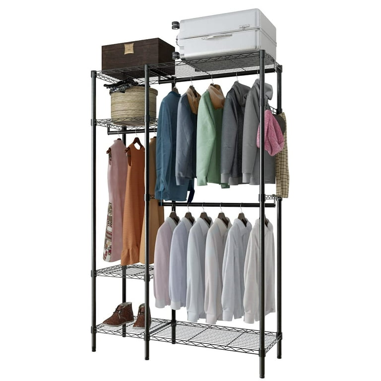 Metal Clothing Rack with Shelves, Heavy Duty Clothes Racks for
