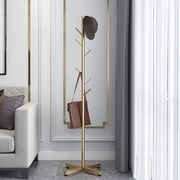 Metal Coat Rack Free Standing 7 Hooks Hall Tree in Corner, Hat Hanger & Coat Racks Stand Entryway Organizer, Bedroom Coat Tree Hanger, Hall Tree for Clothes Jacket Hat Bag Entryway Gold