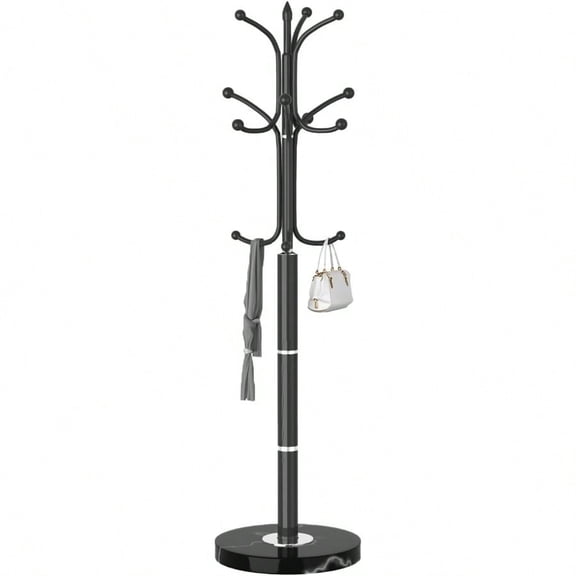Metal Coat Rack Freestanding Sturdy Coat Rack Stand With Natural Marble Base Modern Black Coat Racks Tree Hats Hanger Holder Stand For Entryway Hallway Office 12 Hooks