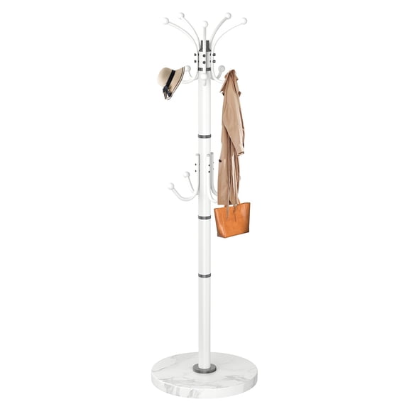 Metal Coat Rack Freestanding, Sturdy Coat Rack Stand with Natural Marble Base, Modern Black Coat Racks Tree Hats Hanger Holder Stand for Entryway, Hallway, Office(12 Hooks)