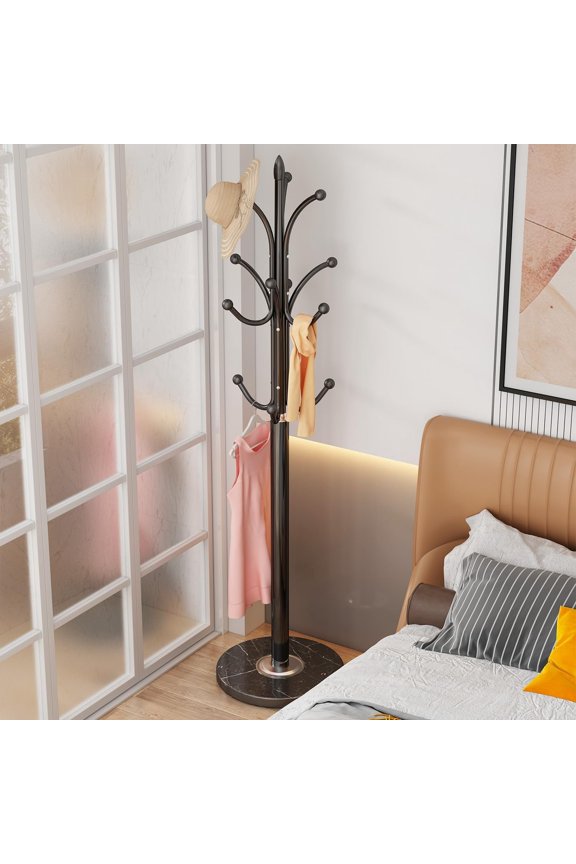 Metal Coat Rack Freestanding Sturdy Heavy Duty Coat Rack Stand with Marble Base Modern Coat Racks Hall Tree Hats Hanger Holder Stand with 12 Hooks for Entryway Hallway Office, Black