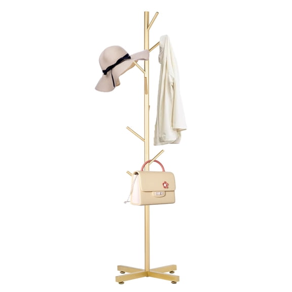 Metal Coat Rack Modern-Golden Cross Base Freestanding Entryway Clothes Storage