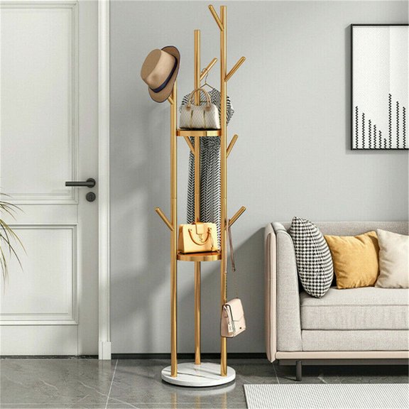 Metal Coat Rack Stand Marble Base with Hooks Metal Tree Hat Hanger Freestanding