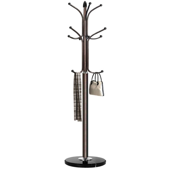 Metal Coat Rack Stand with Natural Marble Base, Free Standing Hall Tree with 12 Hooks for Hanging Scarf, Bag, Jacket, Home Entry-way Hat Hanger Organizer (Bronze)