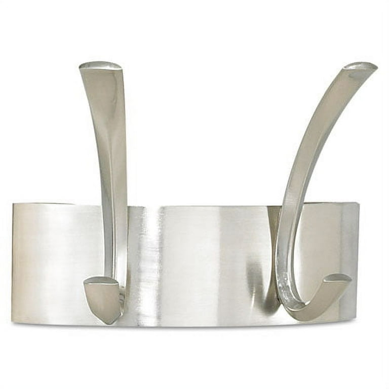 Metal Coat Rack, Wall Rack, Two Hooks, Steel, 7w x 4.5d x 5.25h, Brushed Nickel Metal Coat Rack, Wall Rack, Two Hooks, Steel, 7w x 4.5d x 5.25h, Brushed Nickel