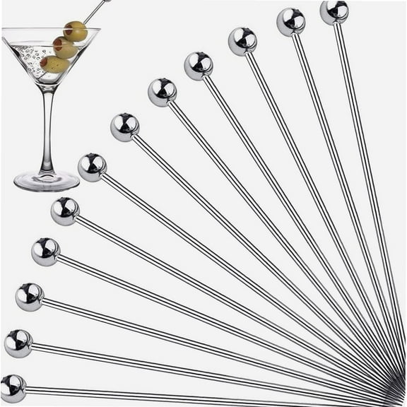 Metal Cocktail Picks for Drinks Stainless Steel4 Inches Martini Olive SkewersFancy Bar Toothpicks Drink Garnish Bloody Mary Skewers Appetizer Fruit,12PCS Silver