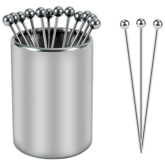 Metal Cocktail Picks Holder Set, 12 Cocktail Toothpicks Reusable