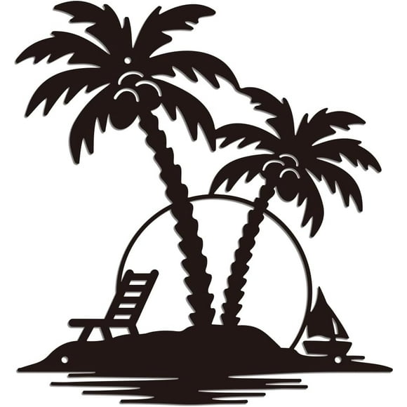Metal Coconut Tree Wall Art Decor Palm Tree Beach Seascape Wall Art Hanging Decor Signs Tropical Tree Plant Wall Sculpture Statues Decor for Home Living Room Bathroom Office 11.02x11.81 Inch