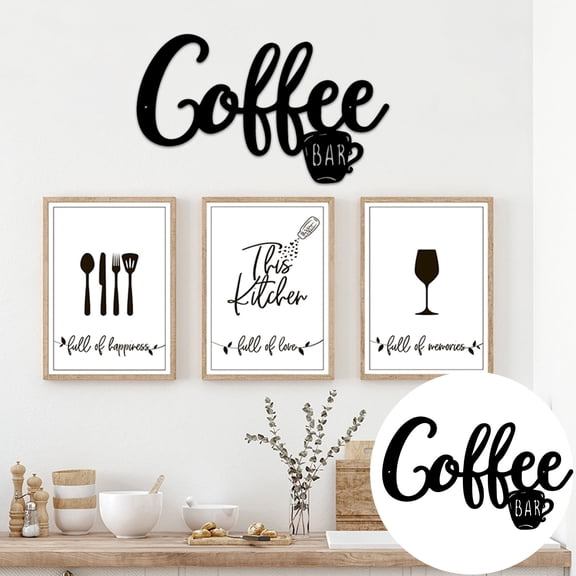 Metal Coffee Bar Hanging Wall Sign for Kitchen - Functional Wall for Home Café Booths and Countertops, 18x30 cm, Black