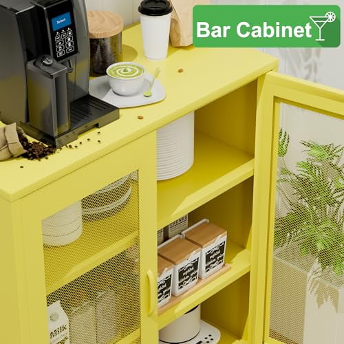 Metal Coffee Bar, Sideboard Buffet Cabinet, 40'' H Kitchen Storage with Adjustable Shelf, for Pantry, Kitchen, Bar, Dining Room, Entryway(Yellow, 40")