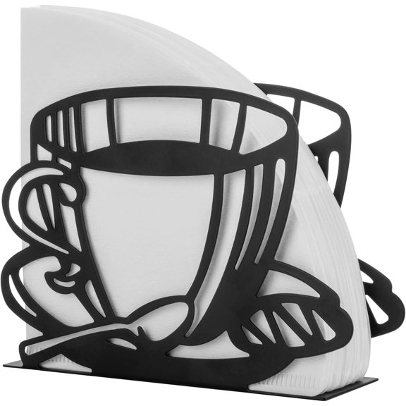 Metal Coffee Filter Stand - Holder & Rack for Coffee Filters, Paper Towels & Napkins - Vertical, Cone & Square Shaped (Black)