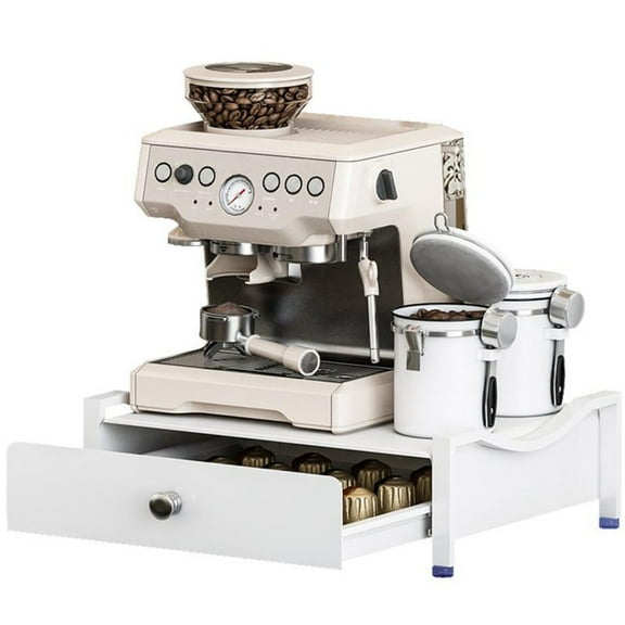 Metal Coffee Machine Rack with Sliding Drawer, Space-Saving Coffee Station Organiser for Capsules and Utensils, Sturdy Carbon Steel Countertop Stand for Kitchen(S)