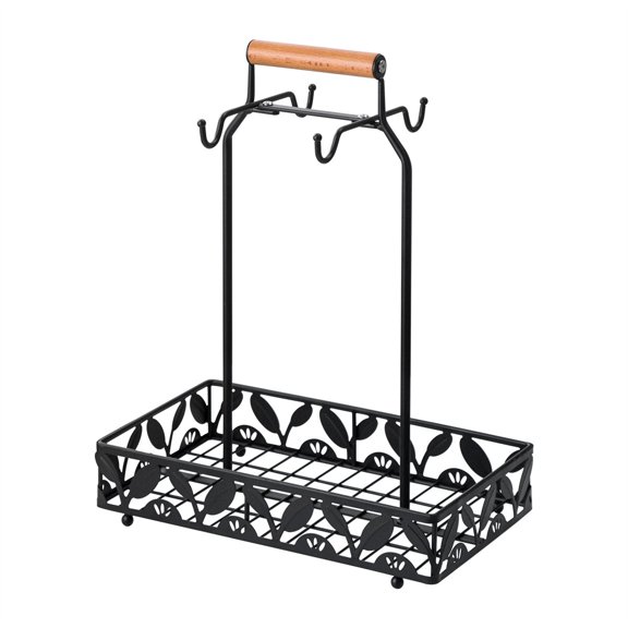 Metal Coffee Mug Rack Kitchen Counter Cup Holder With 4Hooks Coffee Capsule Tray