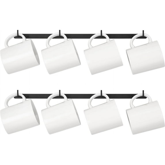 Metal Coffee Mug Rack Wall Mounted with 8 Hooks, Set of 2, Mug Display Rack Cup Holder Storage for Kitchen Dining Room Coffee Bar, Black