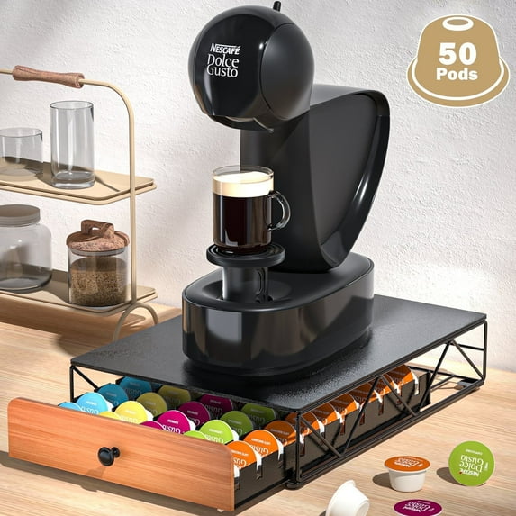 Metal Coffee Pod Holder for 50 Nespresso Vertuo Capsules Pods & 50 Dolce Gusto Pods, HFHOME Nespresso Vertuoline Capsule Drawer Organiser Coffee Machine Stand