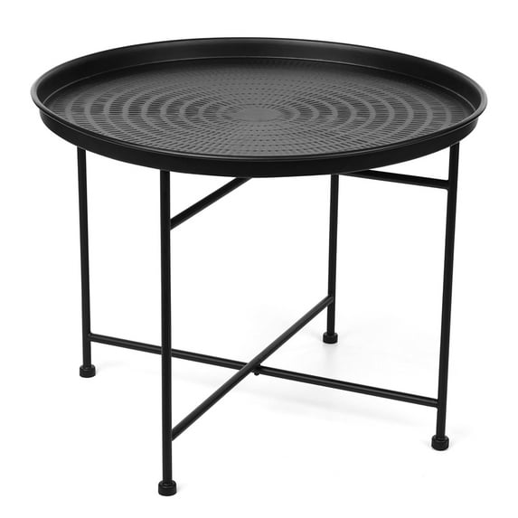 Metal Round Coffee Table, HammeredSide Table with Raised Edges | Black Iron | 24.75" D x 19" H | Modern Design | Lightweight 7.5 lbs for Living Room, Kitchen and Home