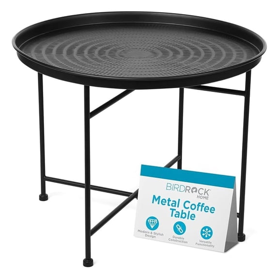 Metal Coffee Table Small Black Side Table Circle Accent Table for Bedroom Living Room Corner Spaces Hammered Round Minimalist End Table Black Iron, 24.75" D x 19" H, Lightweight 7.5 lbs