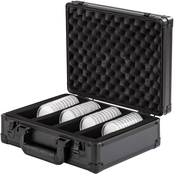 Metal Coin Case Contains 40 Pcs Clear Plastic Coin Capsules, up to 46mm Coin Collection American Silver Eagle Liberty Coin &JFK Half Dollar &Bitcoin |