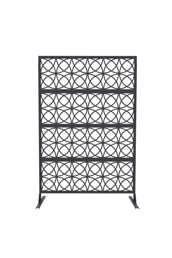 Metal Coin Pattern Privacy Screen 71"x46" Freestanding Black Rustproof Divider