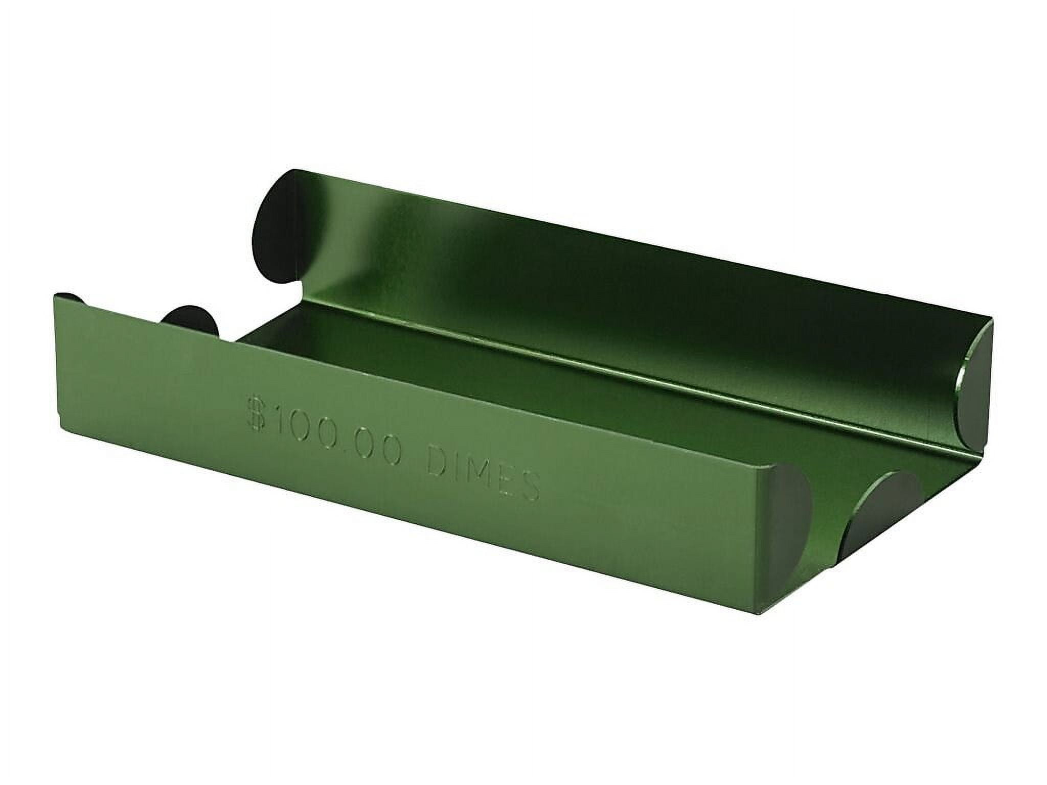 Metal Coin Tray, Dimes, Stackable, 3.5 x 10 x 1.75, Green Metal Coin Tray, Dimes, Stackable, 3.5 x 10 x 1.75, Green