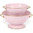 thumbnail image 1 of Metal Colander Set of 2, Strainer Basket with Handles 3.5 & 5 Qt Powder Coated Self-draining Solid Ring Base Metal Large Kitchen Colander Bowel for Pasta Vegetable Fruit (PINK), 1 of 7
