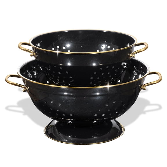 Metal Colander Set of 2, 3.5 & 5 Qt Powder Coated Self-draining Solid Ring Base Metal Large Kitchen Colander, for Pasta Vegetable Fruit in