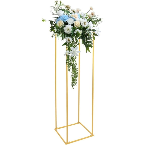 Metal Column Flower Stand ,Flower Arrangement Centerpiec Rack, Gold Geometric Vase Tall Floor Column Floral Stands for Wedding Decorations, Event, Home, Party 19.68x19.68x70.86 inch