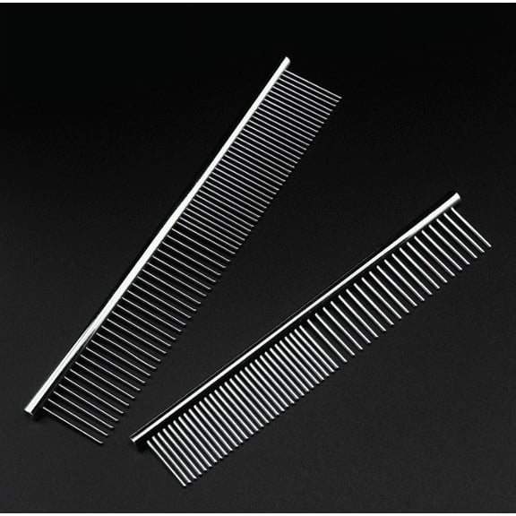 Metal Comb for Dogs, Metal Dog Combs, 2 Pack Cat Comb with Rounded Ends Stainless Steel Teeth, Professional Grooming Tool for Long and Short Matted Haired, Tangles and Knots, 7.48IN*1.57IN