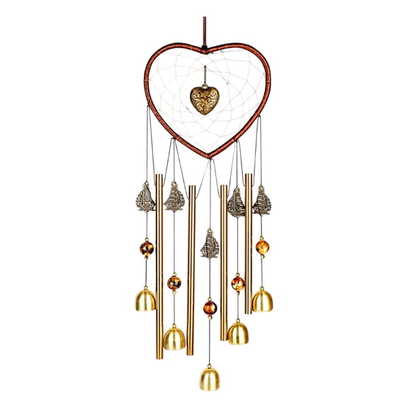 Metal Commemorative Dream Catcher Wind Chime - Brass Color, 60*16.5cm, 4 Aluminum Tubes + 5 Bells, Soft Tones, Ideal for Garden/Home/Terrace, Great Gift